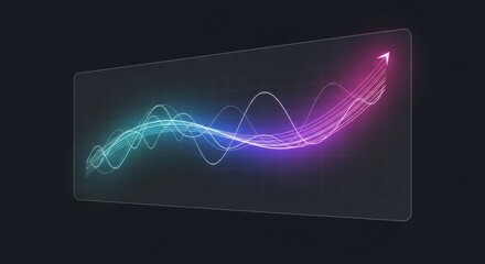 Neon glowing financial graph showing growth with arrow rising. Business success chart for stock market data visualization and investment presentation.