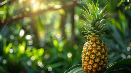 Fresh pineapple on a bright colorful background, tropical exotic fruit.