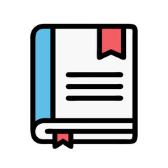 Closed book with blue cover and red bookmarks on a white background
