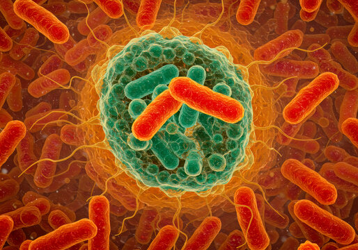 Bacterial Collaboration in 3D: A biofilm's intricate network of antibiotic-resistant bacteria, illustrating quorum sensing.