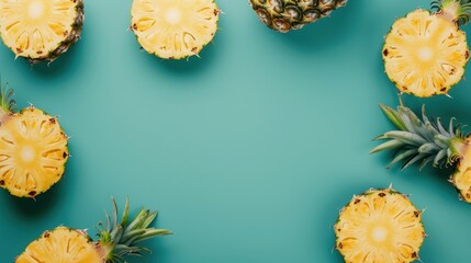 Fresh pineapple on a bright colorful background, tropical exotic fruit.