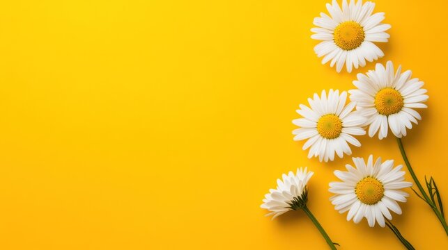 White daisies on a bright yellow background
