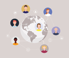 People Portraits On World Map people connection technology international relations vector illustration