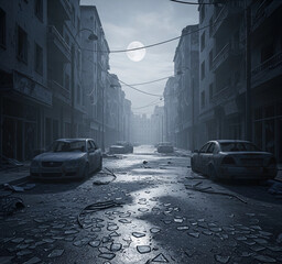 Abandoned Street Under Moonlight