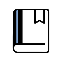 Closed book with blue spine and bookmark on a white background 
