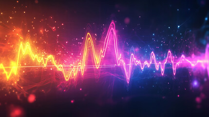 Vibrant Audio Waveforms with Neon Colors and Sparkling Effects