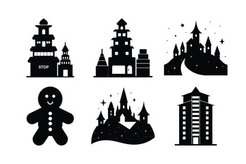 Silhouette Icons Buildings, Castles, and Gingerbread Man