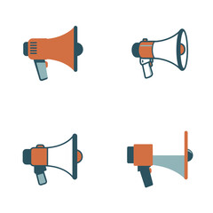 Four Colorful Megaphone Icons Flat Design Illustration Marketing Announcement Communication Symbols megaphones