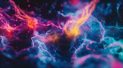 Vibrant Cosmic Nebula with Swirling Colors and Particles