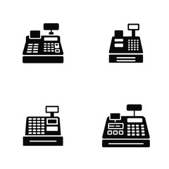 Four Black Cash Register Icons Set Retail Point of Sale System P O S Terminal Equipment Symbols pos terminal