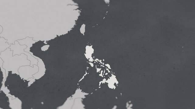 Map of PHILIPPINES, From above zooming in to show country&nbsp;with borders.