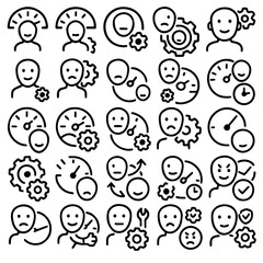 Fototapeta premium Intricate graphic icon set illustrating a spectrum of emotions and states of mind, offering a visual language for diverse mental landscapes and human experiences.