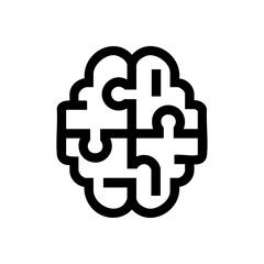 Minimalist black icon of a brain composed of interlocking puzzle pieces. Conceptual vector symbol for intelligence, mental health, or problem solving.



