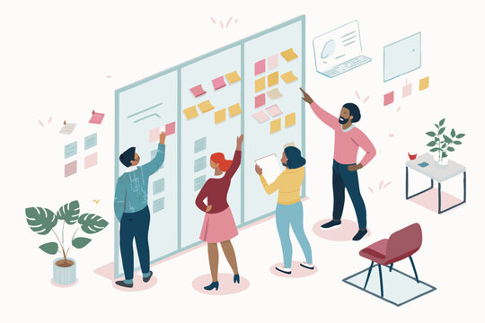 Brainstorming Session Around Idea Wall - Powered by Adobe