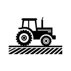 Fototapeta premium Minimalist black tractor icon with field lines