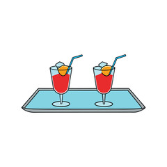 fancy beach drinks on clear acrylic tray with crushed ice and garnish Vector illustration