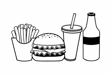 Bold Outline Fast Food Combo Set Illustration with Dog Theme