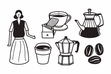 Retro Outline Coffee Icons Vintage Style Design Elements
