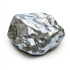 Natural zinc nugget with a grayish metallic shine on a white background