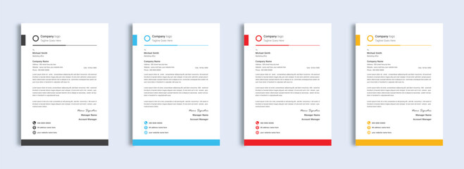 Clean and professional corporate company business letterhead template design with  4 color variation bundle , corporate letterhead bundle.