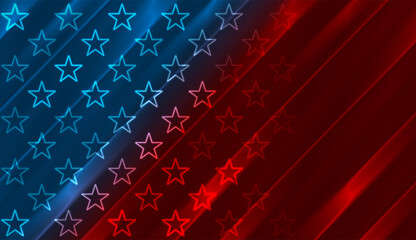Blue red glowing neon USA flag abstract striped background. Vector graphic Independence Day design © saicle