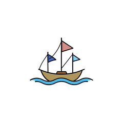 luxury summer sailing scene with branded flags and blue ocean Vector illustration