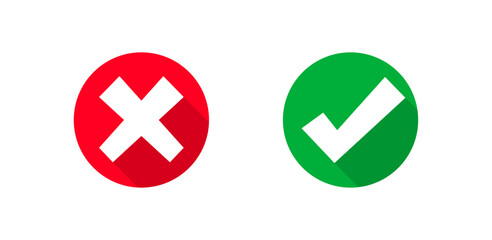 Check mark and Cross symbol icons. Flat vector isolated