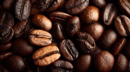 Dense background filled with an abundance of roasted coffee beans, creating a rich and textured visual with a uniform brown hue