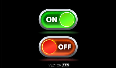 On off switch button ui isolated black background. Vector