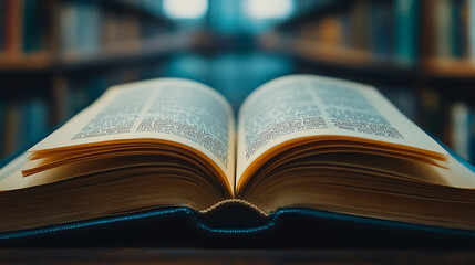 Obraz premium An Open Book in a Library Setting