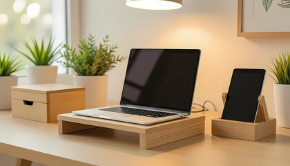 Clean workspace decorated with plants, natural lighting, and minimal design