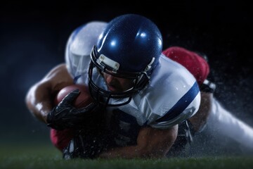 Football player tackling an opponent in a dramatic moment