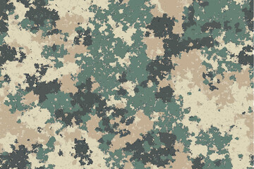 An army camouflage pattern with shades of green, brown, and beige.Vector background of army soldier or hunter camo Military and hunting uniform camouflage pattern for textile print.