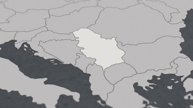 Map of SERBIA, From above zooming in to show country&nbsp;with borders.
