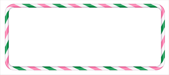 Rectangular empty frame in the form of Christmas candy striped cane, place for text. Holiday banner xmas. Vector illustration isolated, on white background