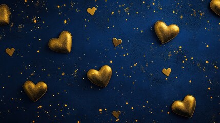 Gold hearts on a dark blue textured background