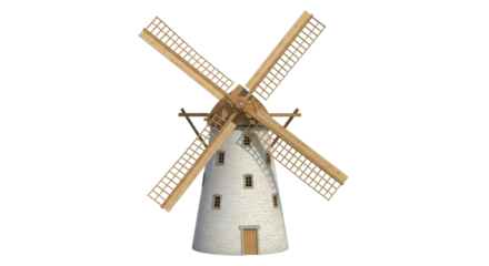 Isolated Old Windmill on White Background