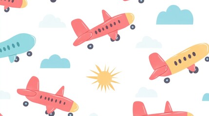 Cute airplane and cloud pattern