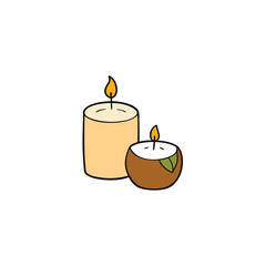 artisanal beach candle set with vanilla and coconut scents Vector illustration
