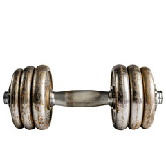 Fototapeta premium Vintage dumbbell with rusty finish and textured grip, perfect for fitness enthusiasts and gym settings