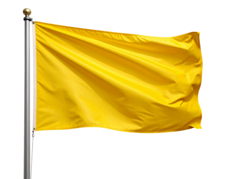 Bright Yellow Flag Waving on Flagpole Isolated PNG