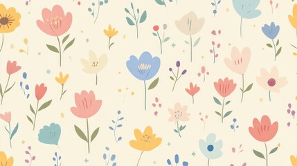 Pastel flowers and leaves pattern