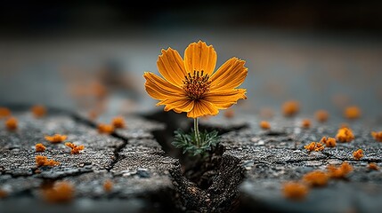 Vibrant Golden Flower Emerging Through a Cracked Paved Surface