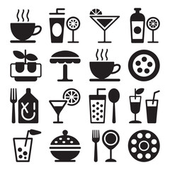 Modern Food and Beverage Icons Black Silhouette Vector for Menu and Forgiveness Theme