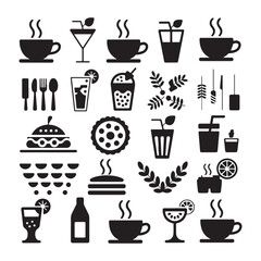 Elegant Cafe and Food Icons Beverage Silhouette Vector Set with Peace and Forgiveness