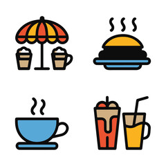 Colorful Food and Drink Icons Fun Vector Set for Menu and Forgiveness Illustration