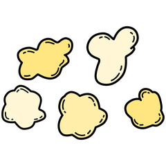 Hand-drawn cartoon popcorn shapes with rounded, irregular outlines. Suitable for food icons, doodle stickers, or kids’ illustrations.