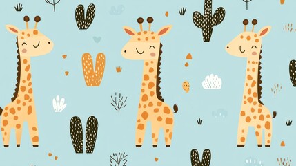 Cute giraffe pattern on light blue background (2)