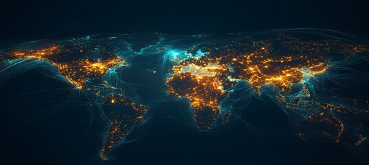 Fototapeta premium A glowing AI matrix analyzing global data patterns 