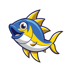 Fototapeta premium Happy Blue and Yellow Cartoon Tuna Fish